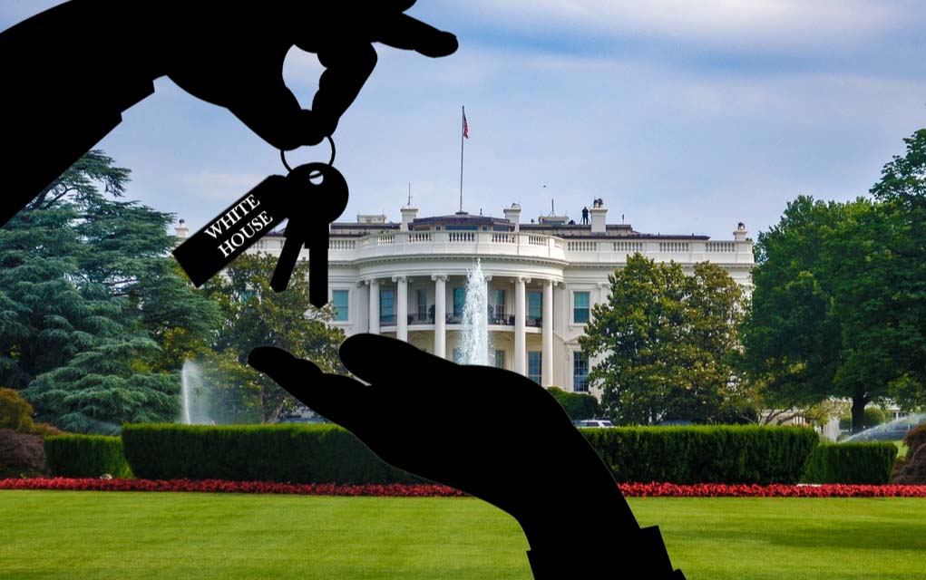 1856959720 featured image Silhouette hands exchange keys labeled "White House".