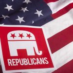 Republican Senators Question Spending Cuts and Executive Power Use Red Republican elephant sign on U.S. flag.