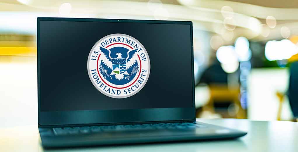 Laptop displaying U S Department of Homeland Security logo