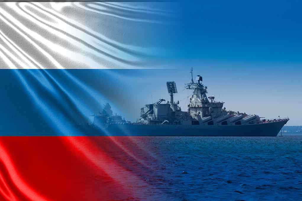Warship overlaid with the Russian flag
