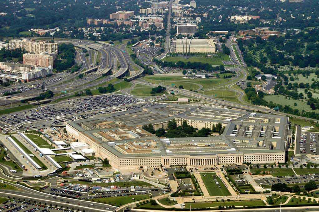 Aerial view of the Pentagon building and surrounding area