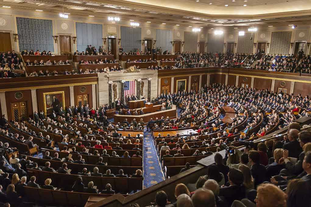 Large assembly in a government legislative chamber