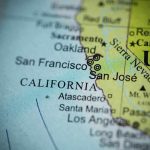 Close up of California map showing major cities