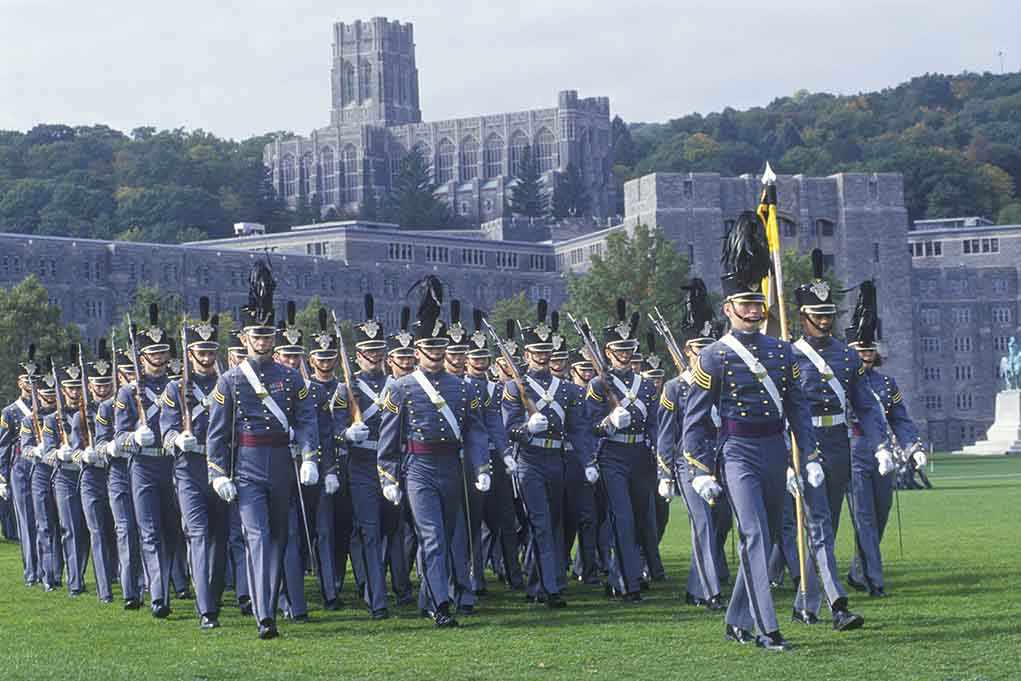 Military cadets marching in formation at West Point