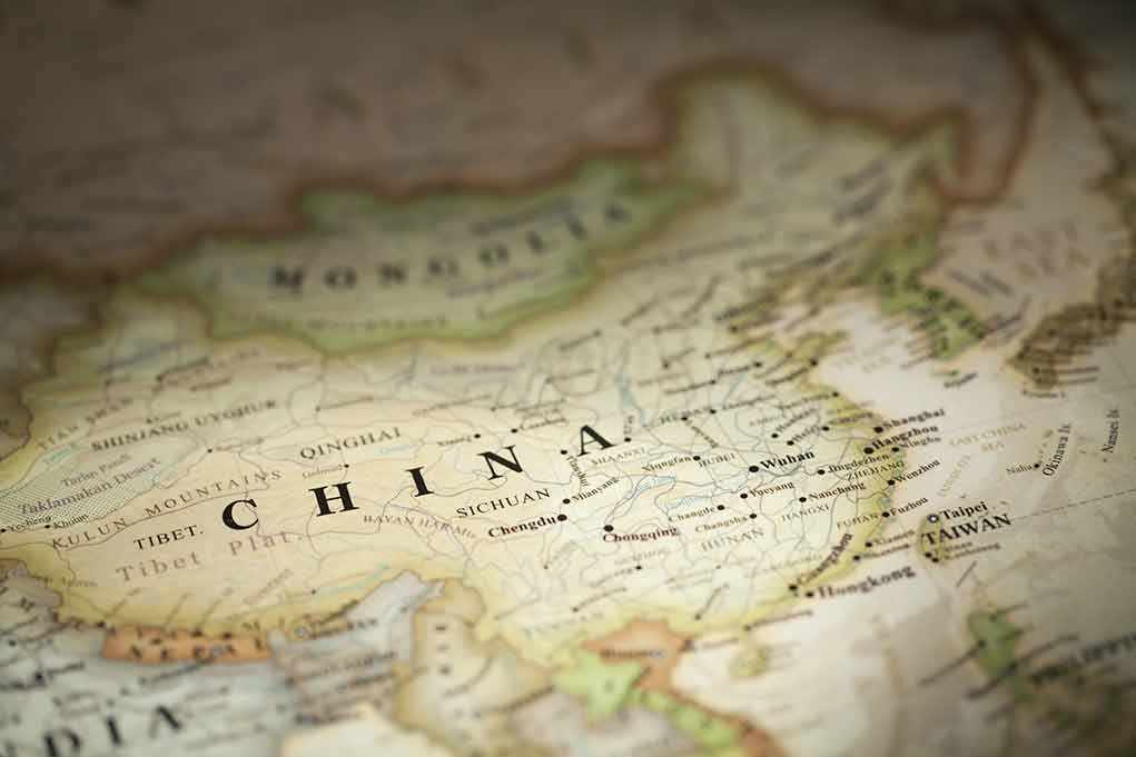 Detailed map highlighting China and surrounding regions