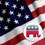 GOP MUTINY: Greene BETRAYS Own Party American flag with Republican elephant symbol.