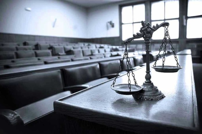Scales of justice in an empty courtroom