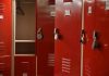 Swalwell’s Dodgy Answers on Locker Room Safety Red lockers with padlocks, one open with hanger.