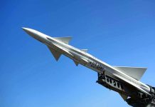 US Army missile against a clear blue sky