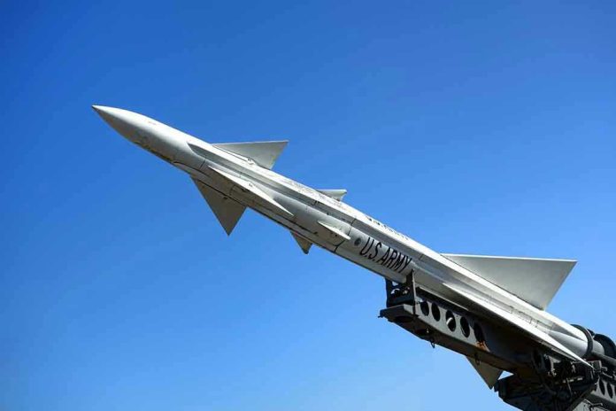 US Army missile against a clear blue sky