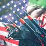 Trump Bets Big on Iran Iran and USA flags with missile launcher.