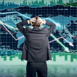 Trump’s Quote CRASHES Oil Market Person in front of falling stock market graph.