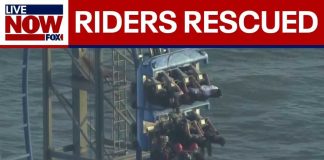 WATCH: Crews rescue riders stuck on roller coaster in Texas