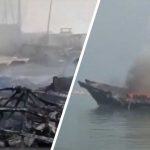 Charred Vessels Still Burning After Houthi Missile Strike on Yemen Port