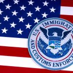 ICE Deports a ‘Sicko’ and Says ‘No Sanctuary!’ U.S. immigration and customs enforcement seal on American flag