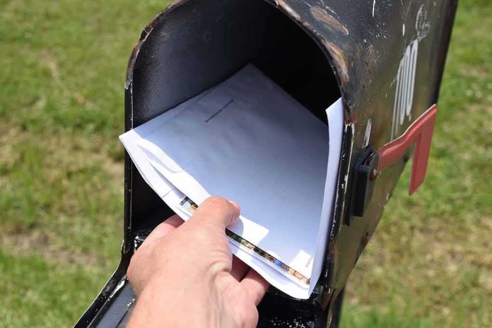 Hand retrieving mail from an open rural mailbox