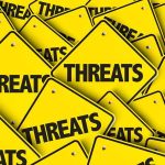 Yellow warning signs with the word threats overlapping