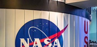 NASA logo inside a building USA text