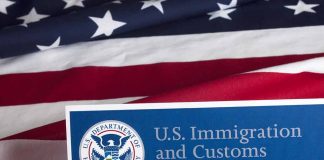 US Immigration and Customs Enforcement logo and flag