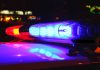 Red and blue police car lights at night