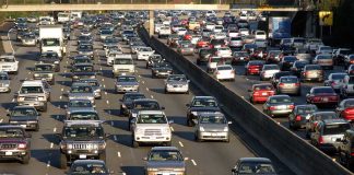 Heavy traffic on a multi-lane highway