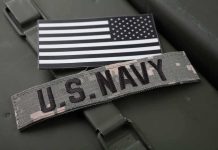 U S Navy patch with black and white American flag