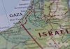 Map showing Gaza Strip and parts of Israel