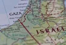 Map showing Gaza Strip and parts of Israel