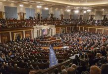 Large assembly in a government legislative chamber