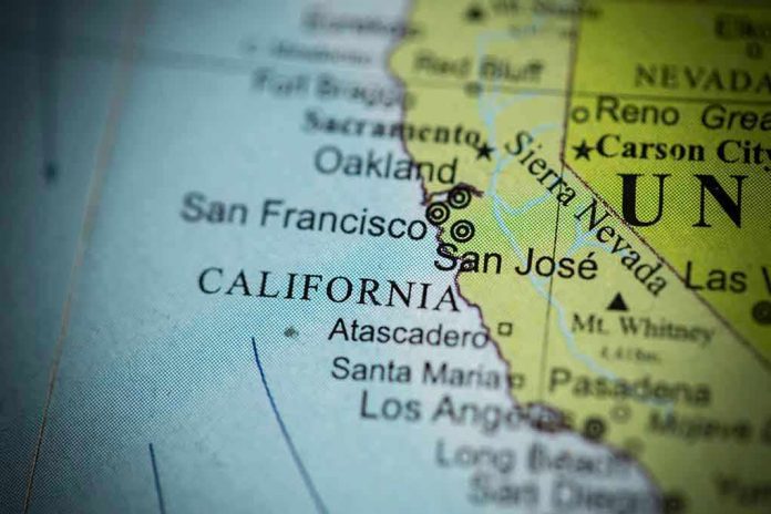 Close up of California map showing major cities