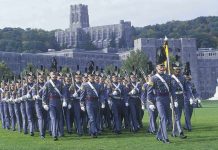 Military cadets marching in formation at West Point